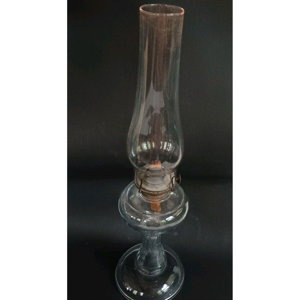 Antique Clear Hurricane Lamp Ribbed Base 19.5" Tall